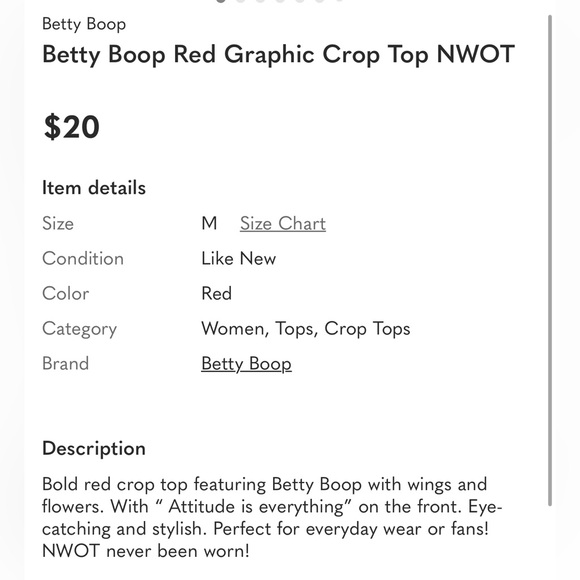 Betty Boop Red Graphic Crop Top NWOT - Picture 14 of 14